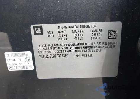 2015 Chevrolet Malibu 1Lt из США, поврежденный, VIN 1G11C5SL9FF332369